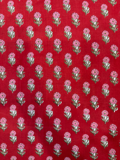 Red Booti Cotton Fabric