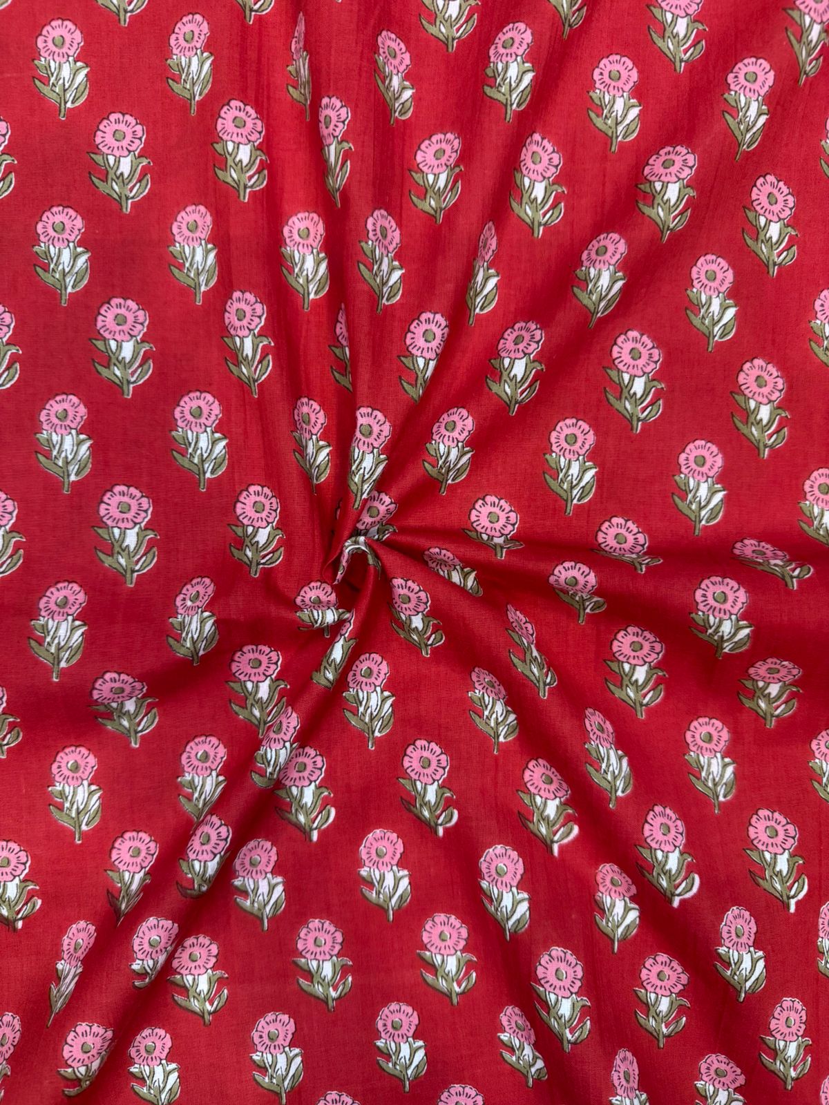 Red Booti Cotton Fabric