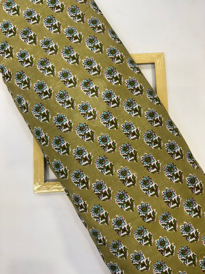 Olive Green Booti Cotton Fabric