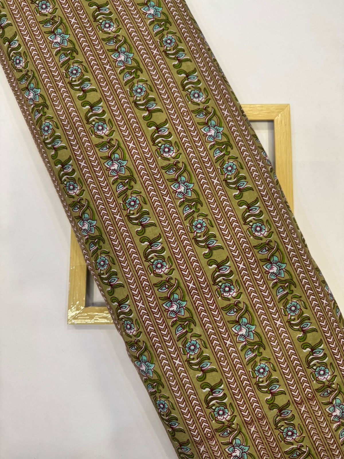 Olive Green Stripes Cotton Fabric