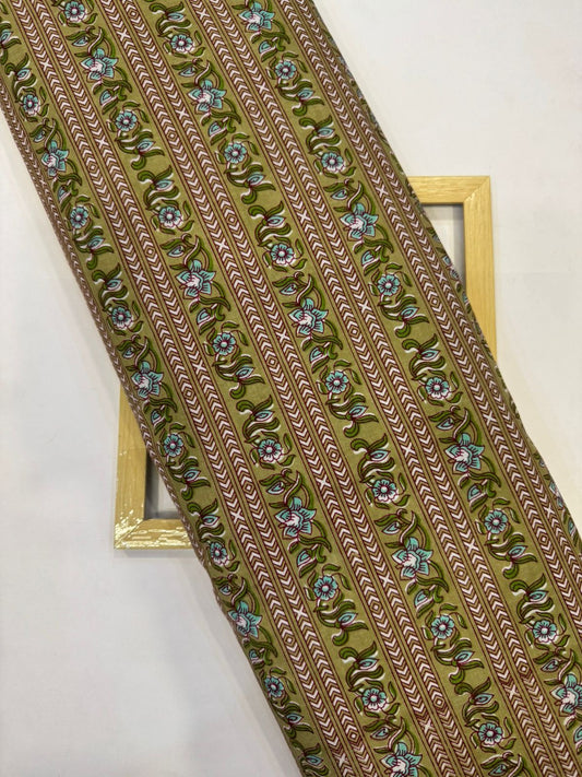 Olive Green Stripes Cotton Fabric