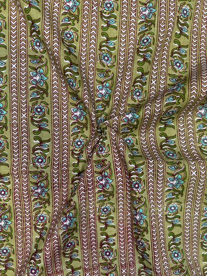 Olive Green Stripes Cotton Fabric