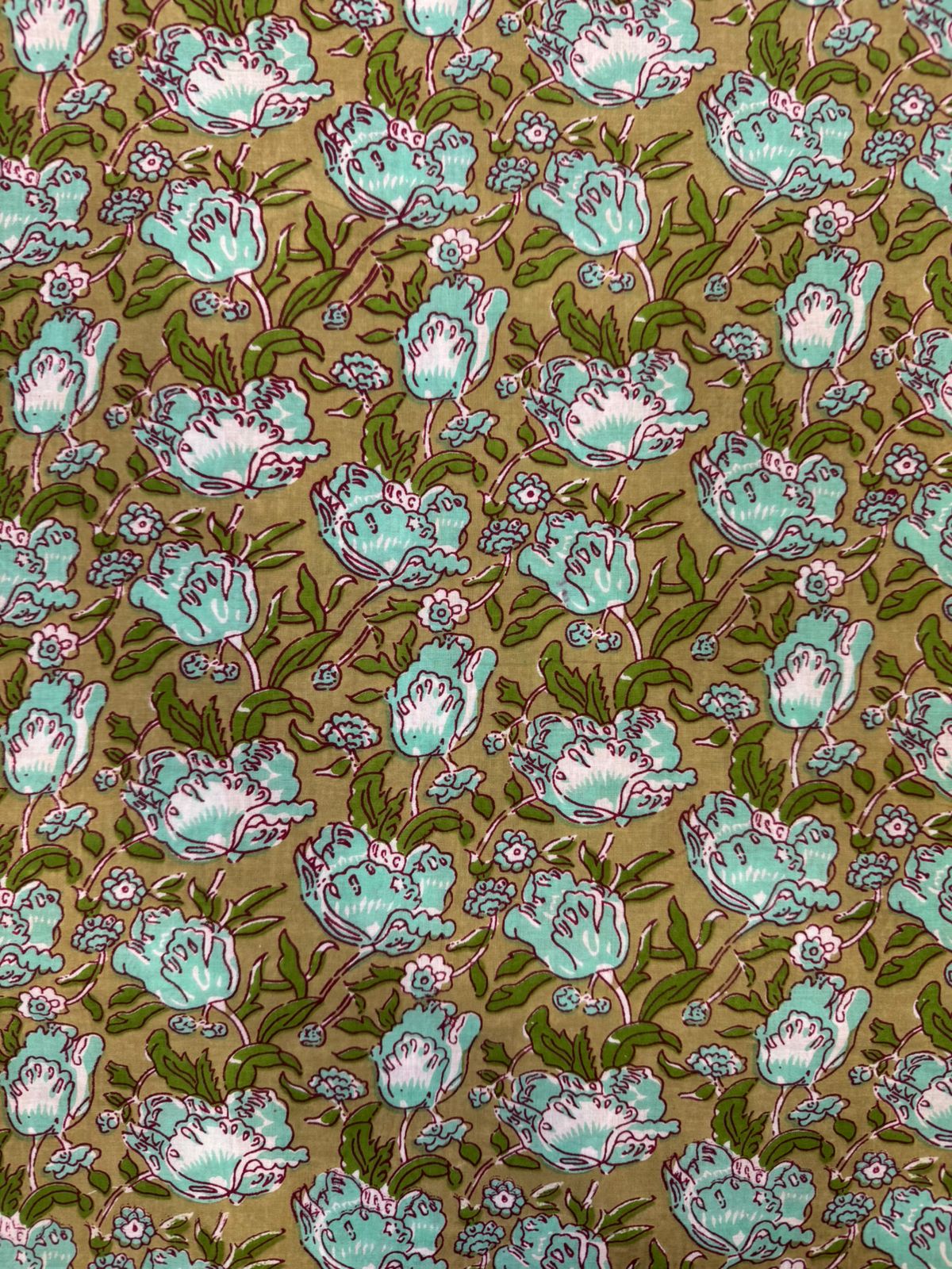Olive Green Tulips Cotton Fabric