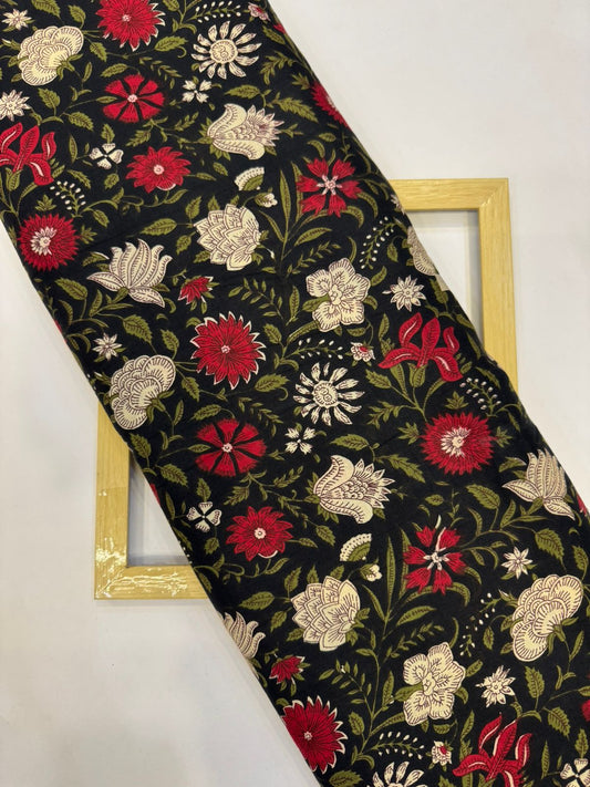 Black Blooms Cotton Fabric