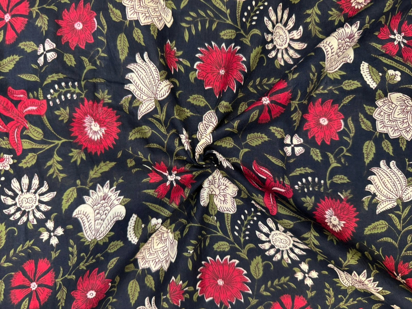 Black Blooms Cotton Fabric