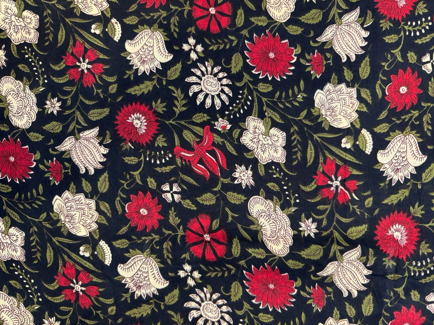 Black Blooms Cotton Fabric