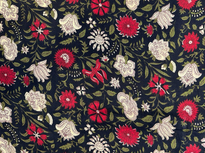 Black Blooms Cotton Fabric
