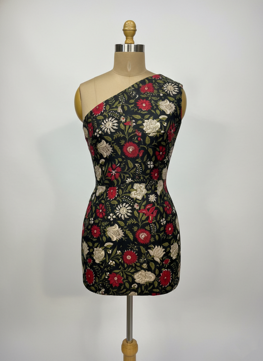 Black Blooms Cotton Fabric