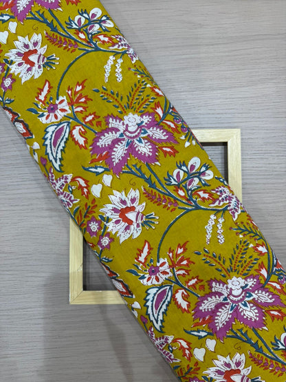 Deep Yellow Florals Cotton Fabric