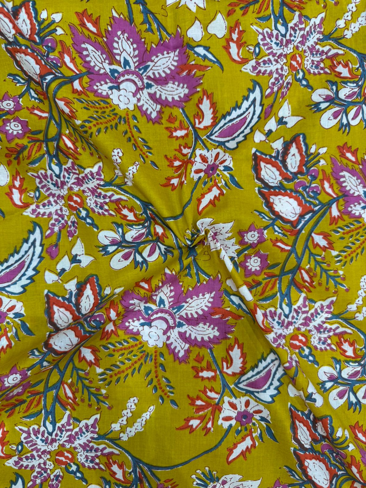 Deep Yellow Florals Cotton Fabric