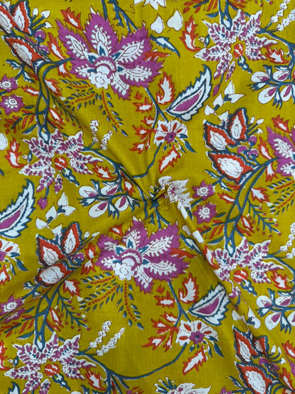 Deep Yellow Florals Cotton Fabric