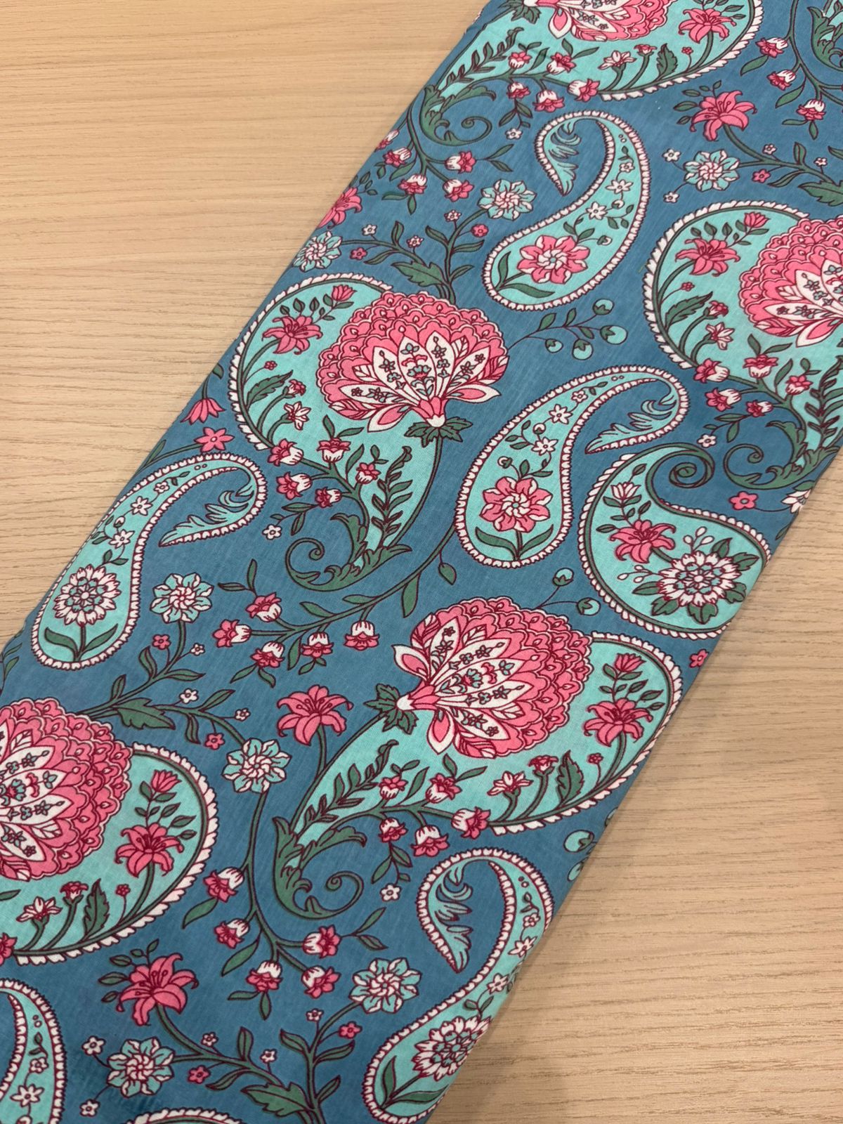 Azure Blue Paisley Cotton Fabric