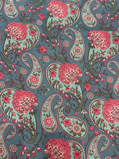 Azure Blue Paisley Cotton Fabric