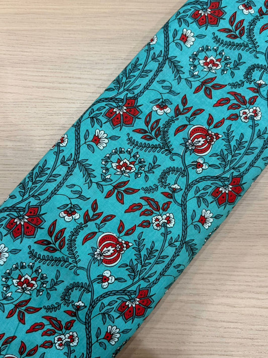Aqua Flora Cotton Fabric