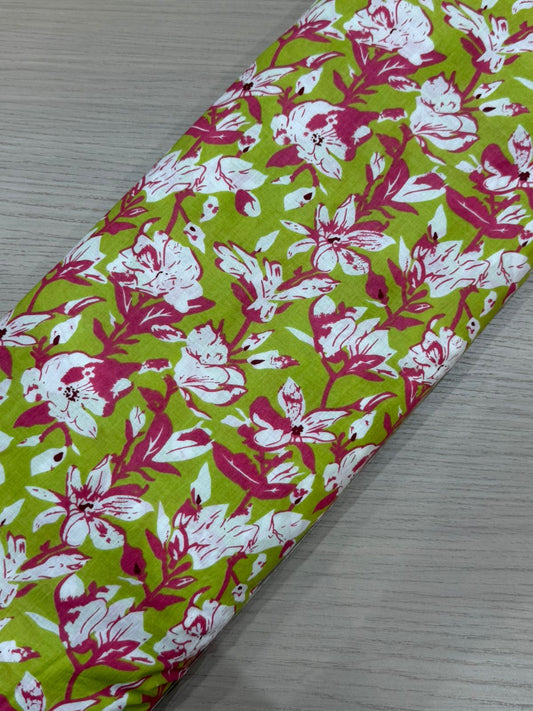 Green Floral Cotton Fabric
