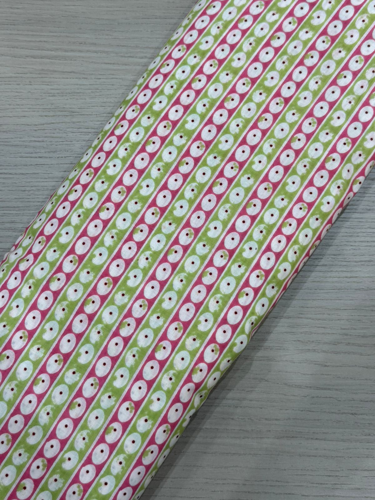 Green Pink Stripes Cotton Fabric