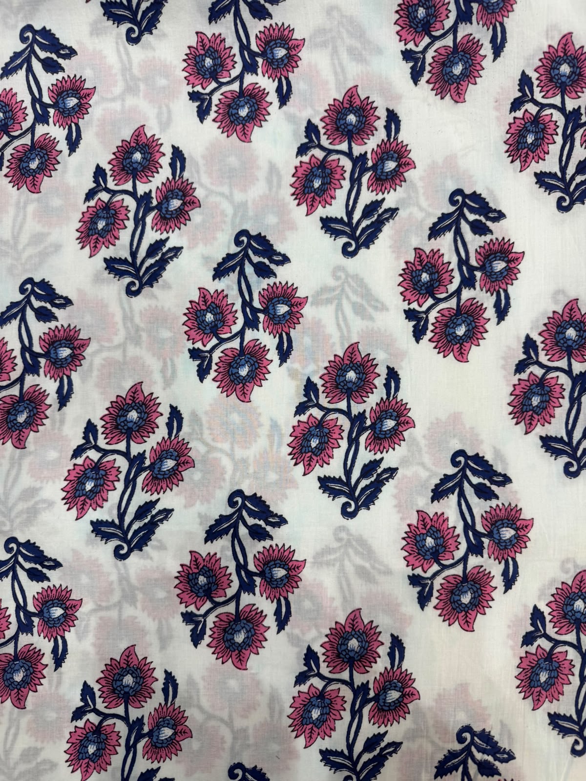 Blue Pink Boota Cotton Fabric