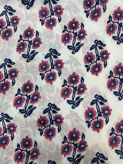Blue Pink Boota Cotton Fabric