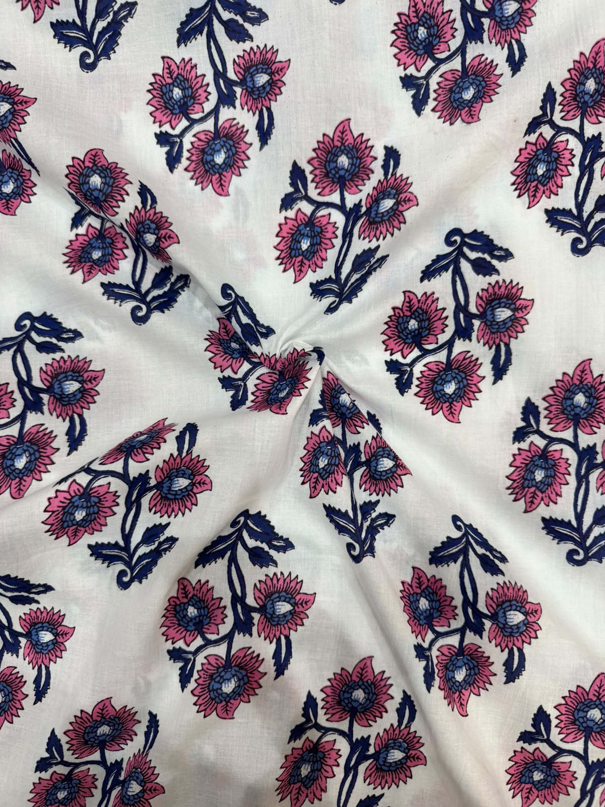 Blue Pink Boota Cotton Fabric