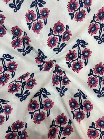 Blue Pink Boota Cotton Fabric