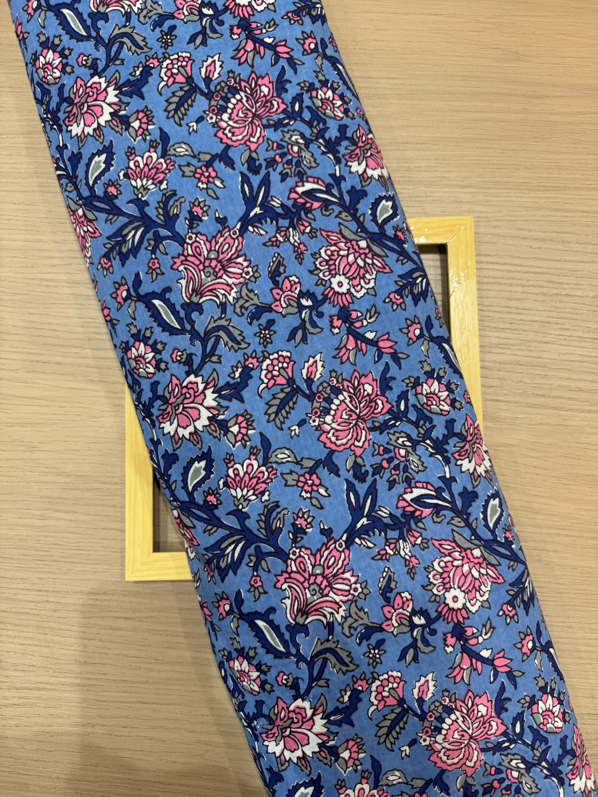 Blue Pink Jaal Cotton Fabric