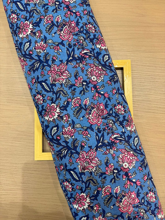 Blue Pink Jaal Cotton Fabric