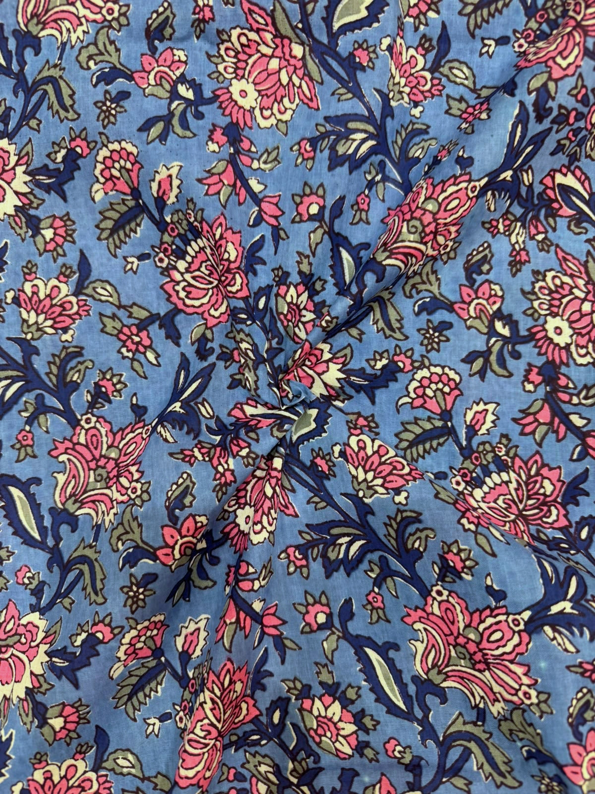 Blue Pink Jaal Cotton Fabric