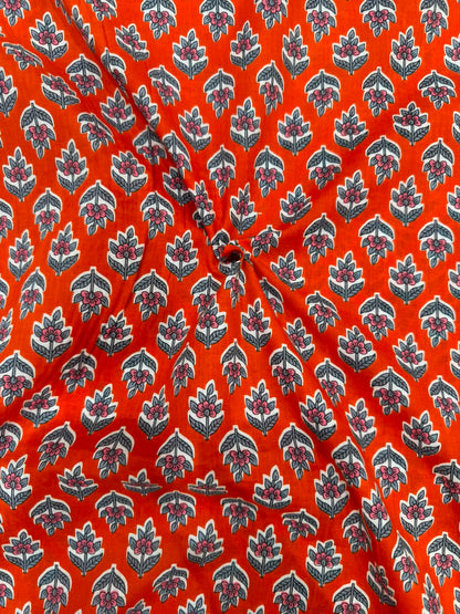 Orange Booti Cotton Running Fabric