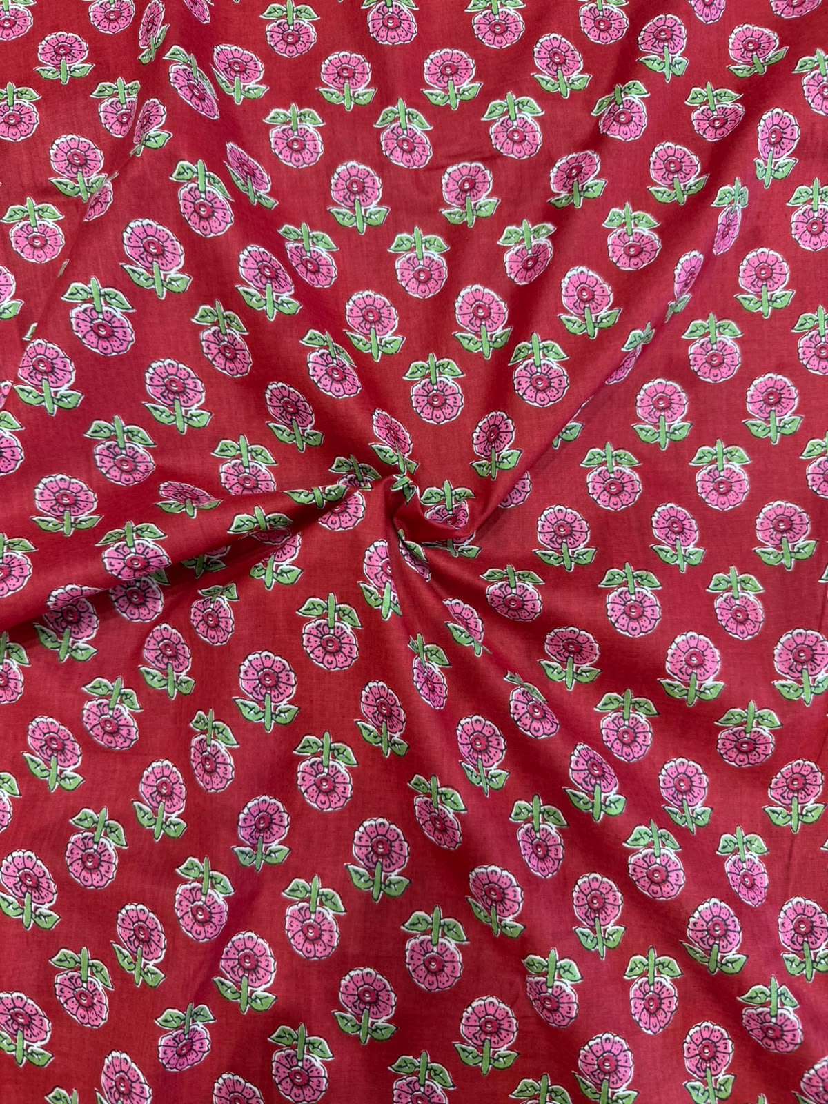 Red Buds Cotton Running Fabric