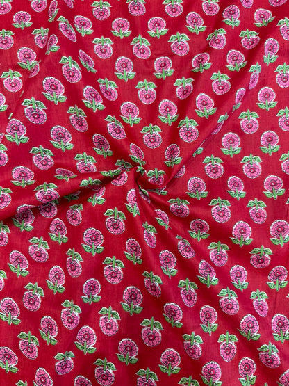 Red Buds Cotton Running Fabric