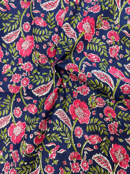 Blue Petals Cotton Running Fabric