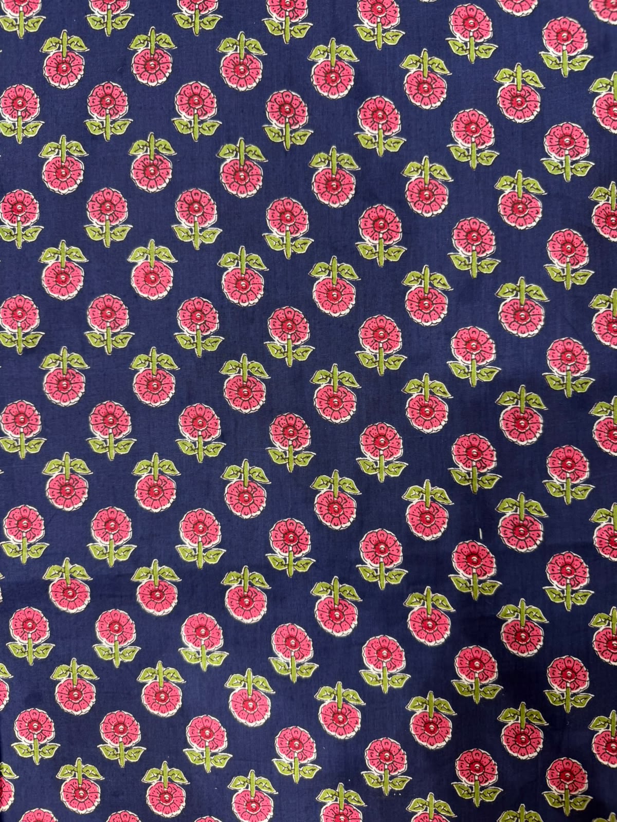 Blue Buds Cotton Running Fabric