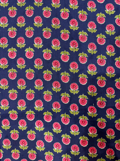 Blue Buds Cotton Running Fabric