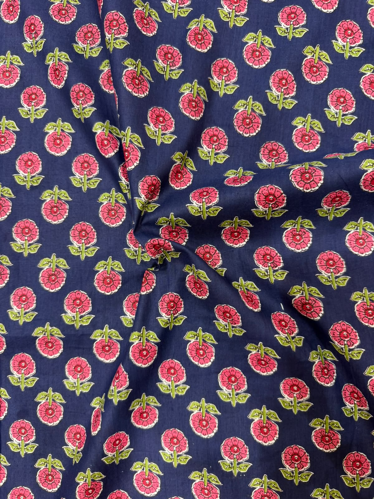 Blue Buds Cotton Running Fabric
