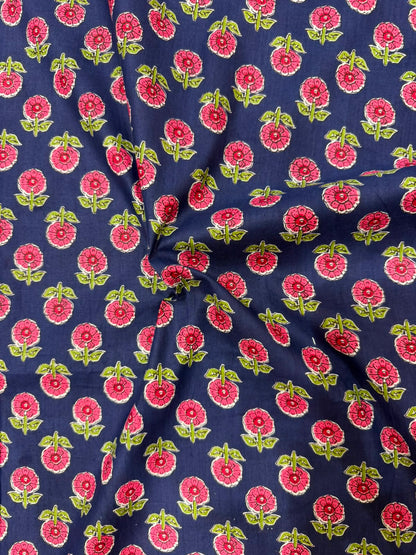 Blue Buds Cotton Running Fabric