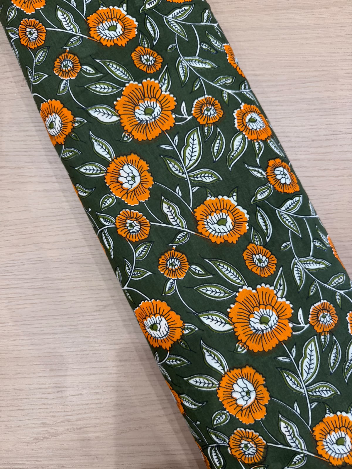 Green Citrus Blooms Cotton Running Fabric