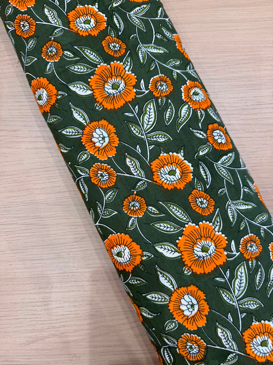 Green Citrus Blooms Cotton Running Fabric