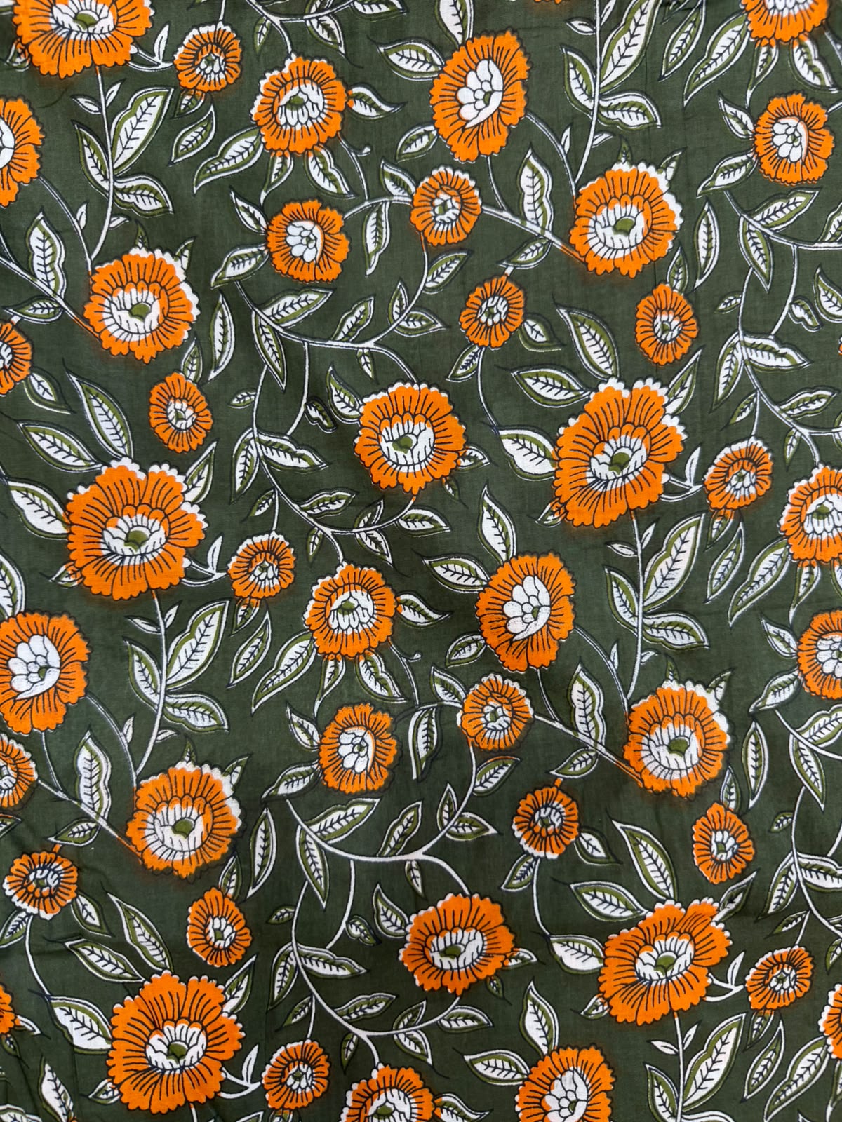 Green Citrus Blooms Cotton Running Fabric