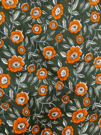 Green Citrus Blooms Cotton Running Fabric