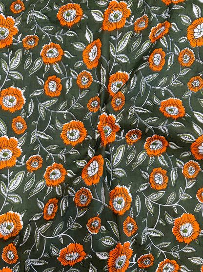 Green Citrus Blooms Cotton Running Fabric