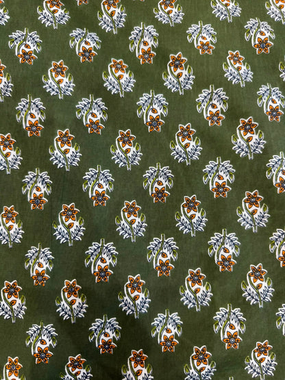 Green Citrus Buds Cotton Running Fabric
