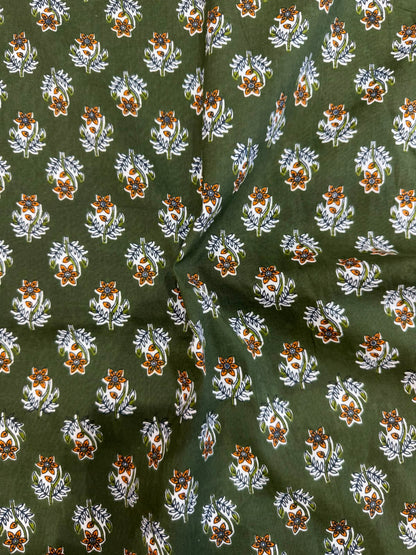 Green Citrus Buds Cotton Running Fabric