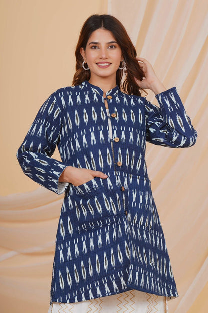 Blue Ikkat Reversible Mayo Jacket