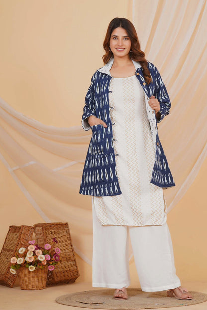Blue Ikkat Reversible Collar Jacket
