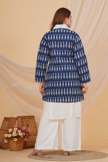 Blue Ikkat Reversible Collar Jacket