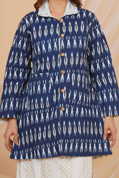 Blue Ikkat Reversible Collar Jacket
