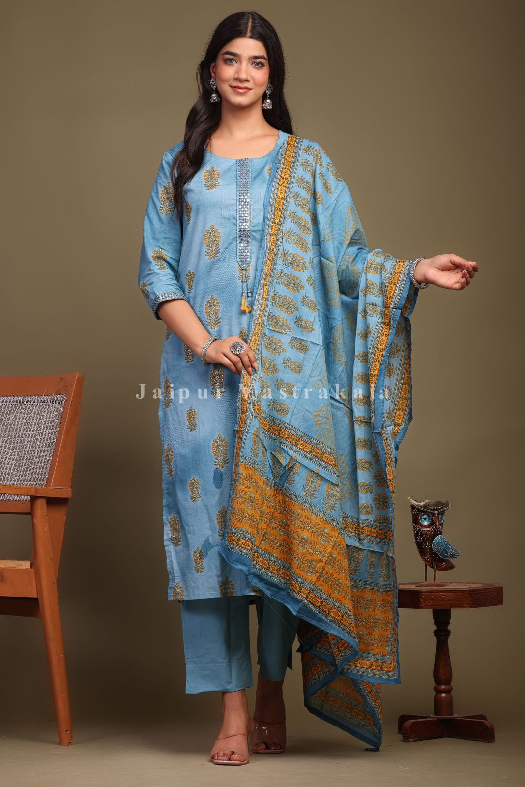 hand block printed kurta set with dupatta