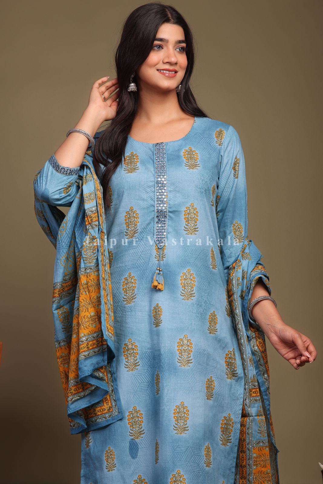 hand block printed kurta set with dupatta