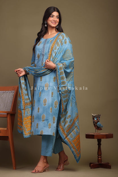 hand block printed kurta set with dupatta