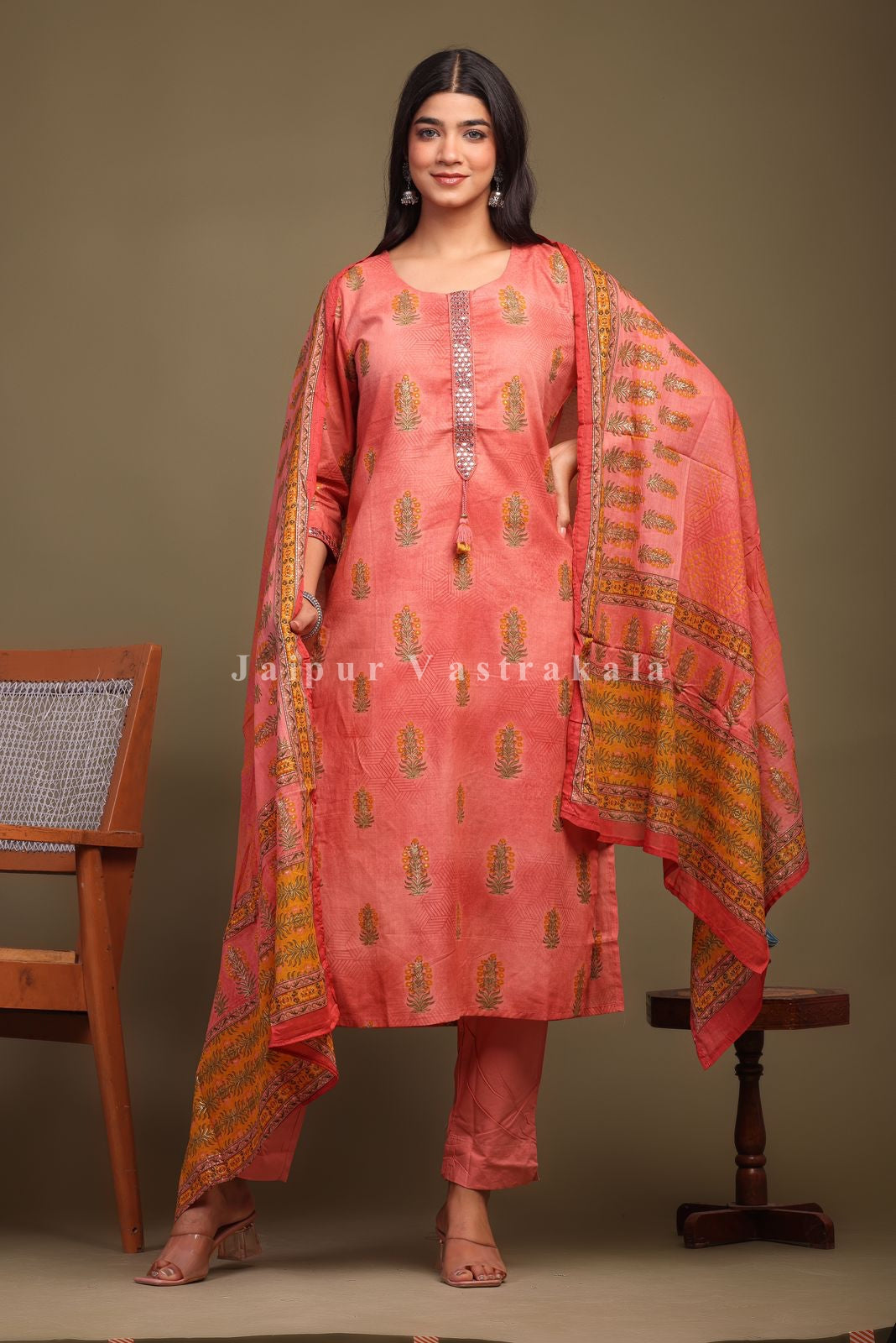 hand block printed kurta set with dupatta